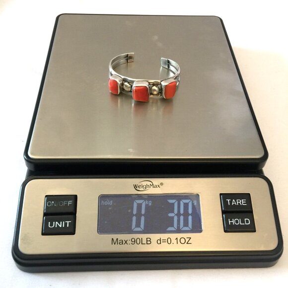 VINTAGE NAVAJO RED CORAL CUFF STERLING SILVER SQUARE GEMSTONE NATIVE AMERICAN - Picture 12 of 12